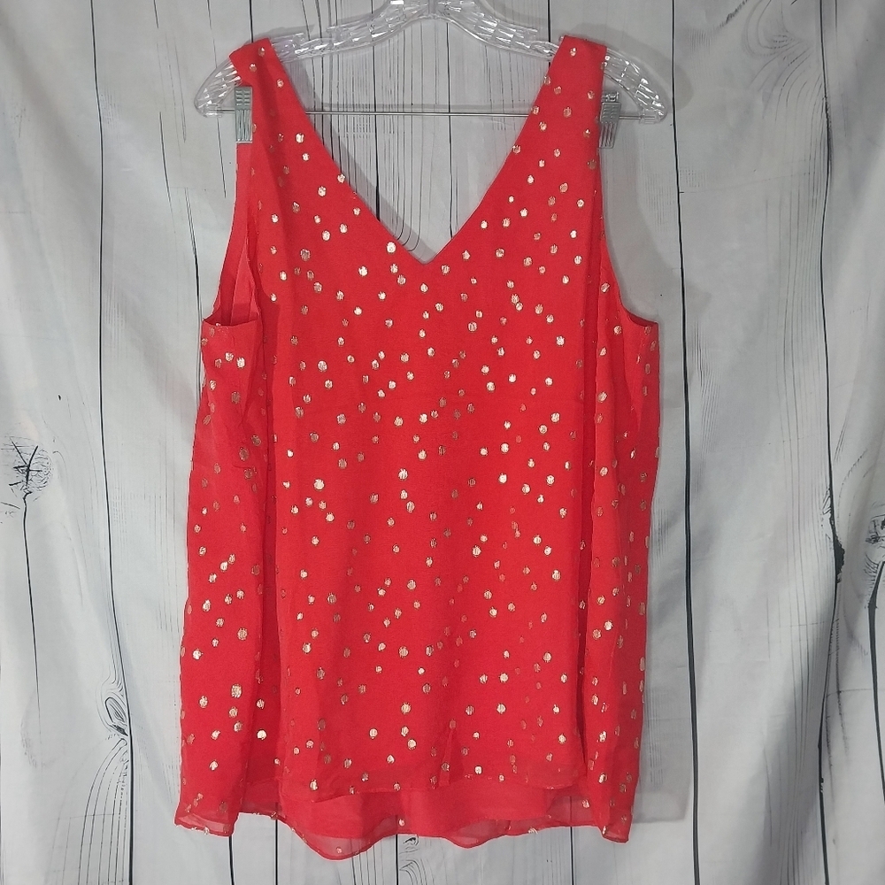 Lilly Pultzer Florin Silk Metallic Sleeveless Preppy V-Neck Night Out Top
